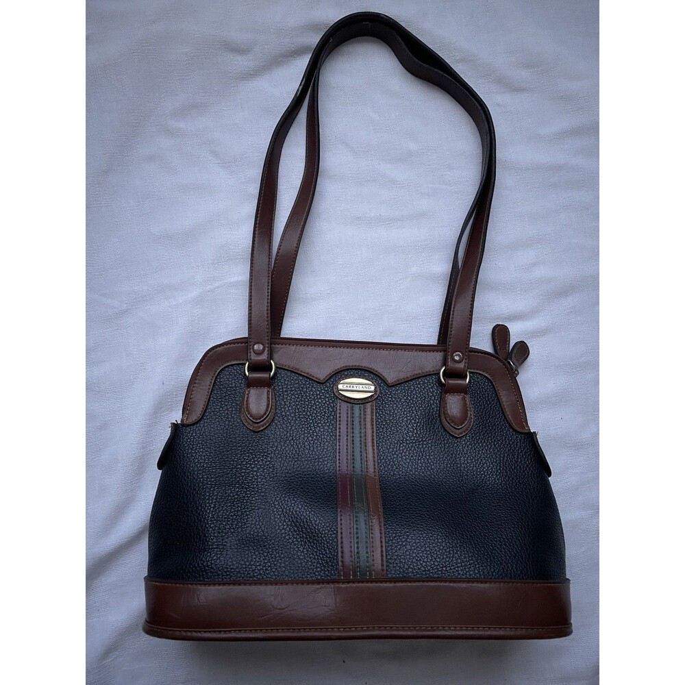 Vintage 90s Y2K Carryland shoulder bag purse Faux Leather Navy Brown Preppy Chic